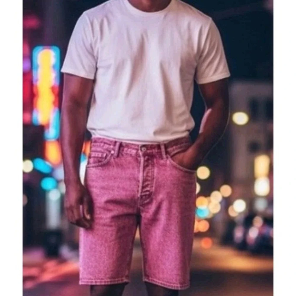 Vintage LEVI Levis Shorts 569 Sz 34 Pink Red White Wash Loose Straight Denim